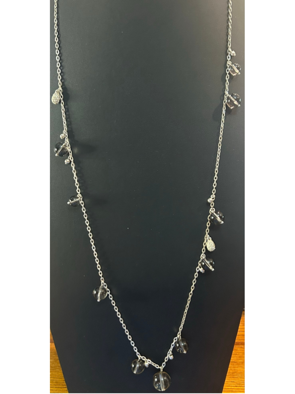 Women's J.Crew Silver Tone Necklace with Grey Bead Accents 32”